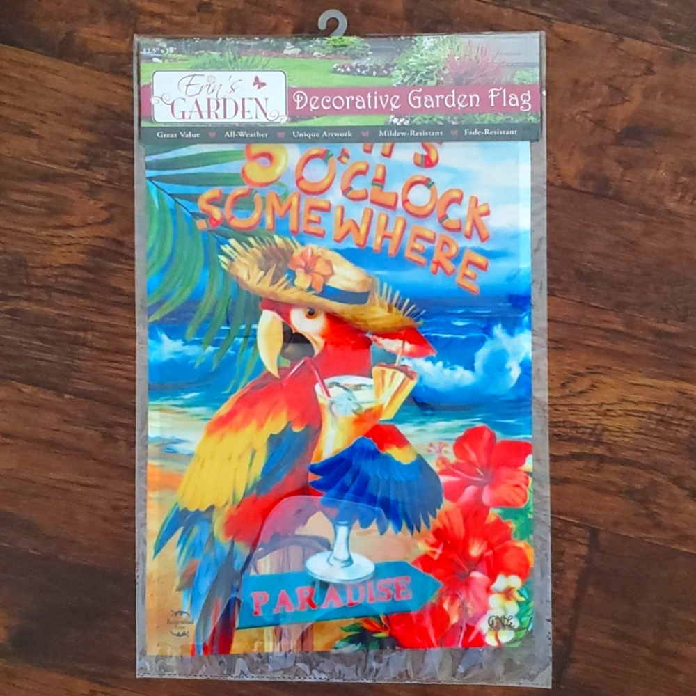 Garden Flag Tropical Parrot It's 5 o'clock Somewhere New with tags